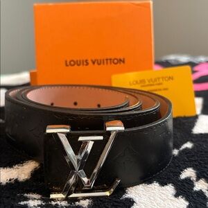 Black Leather Belt with Silver Buckle